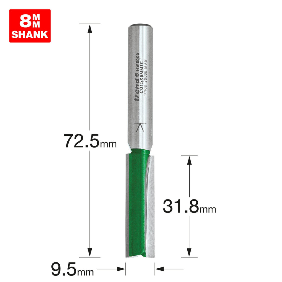 Trend Tools C015X8MMTC Two Flute Cutter 9.5Mm Diameter