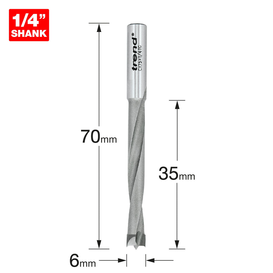 Trend Tools C175X1/4TC Dowel Drill 6Mm X 35Mm Cut