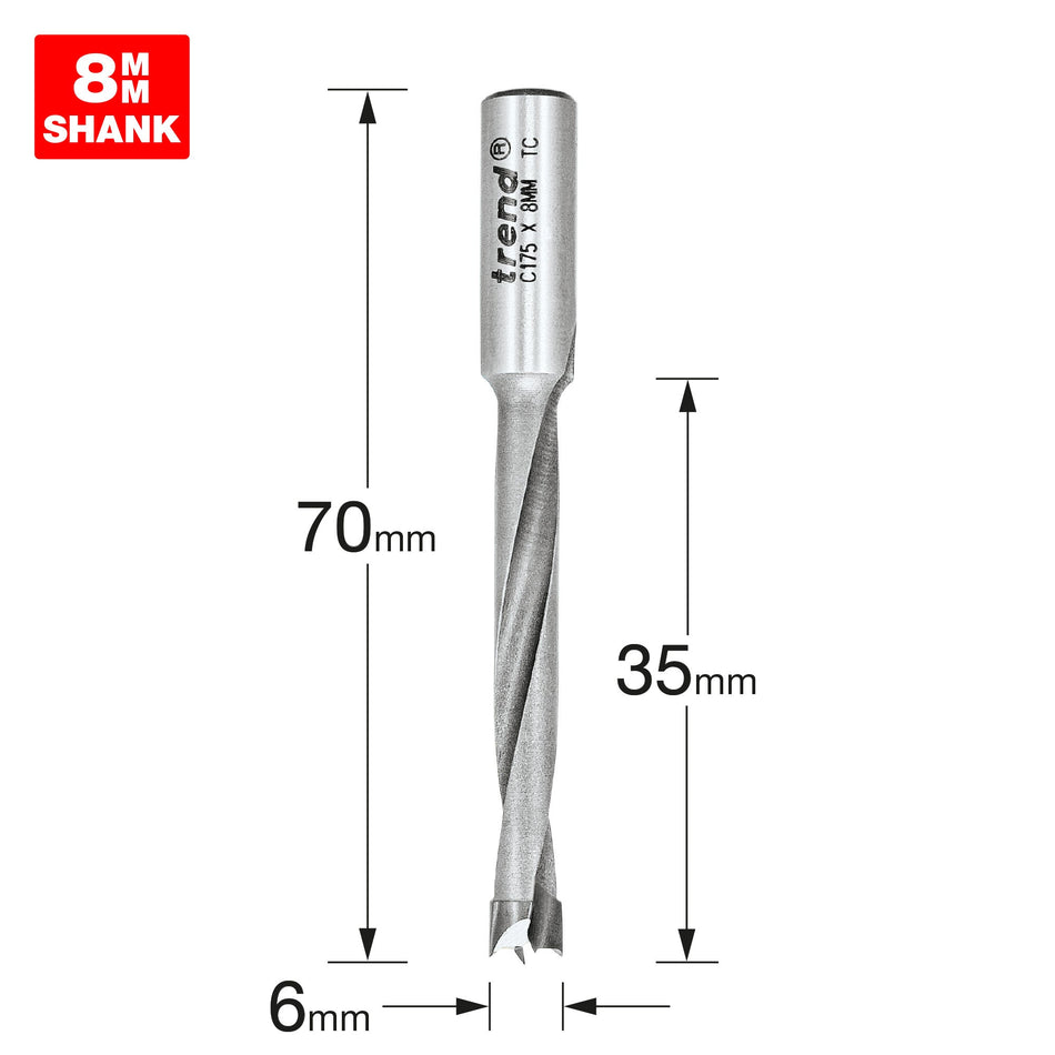 Trend Tools C175X8MMTC Dowel Drill 6Mm X 35Mm Cut