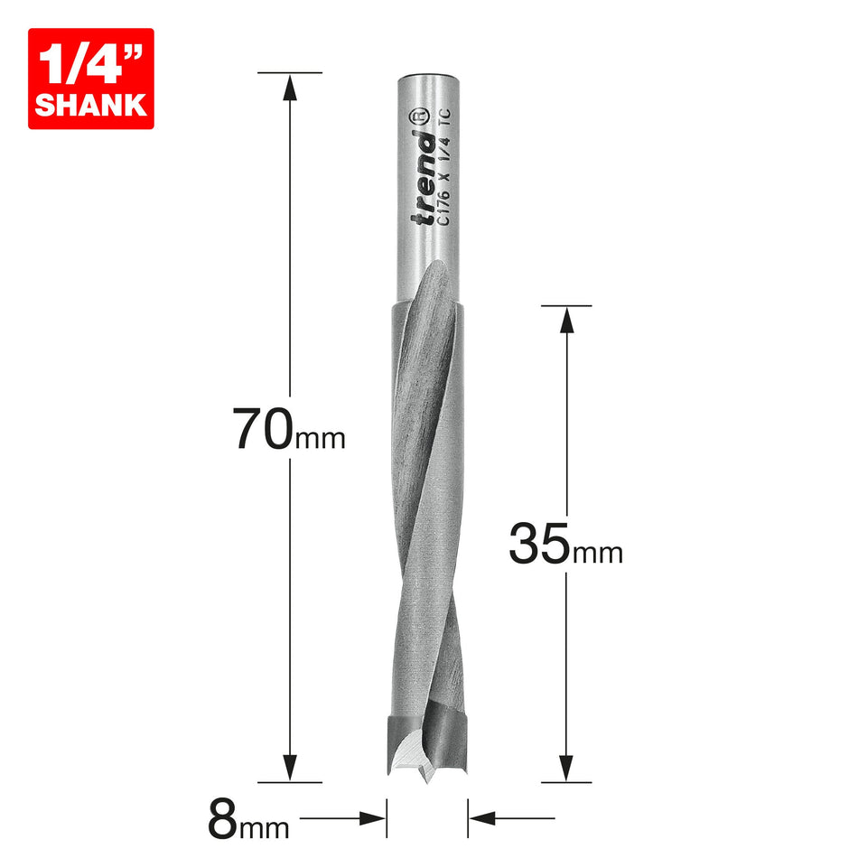 Trend Tools C176X1/4TC Dowel Drill 8Mm X 35Mm Cut
