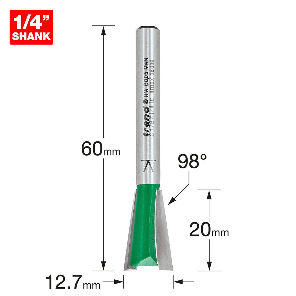 Trend Tools C178X1/4TC Dovetail 12.7Mm X 98 Degrees X 20Mm Cut
