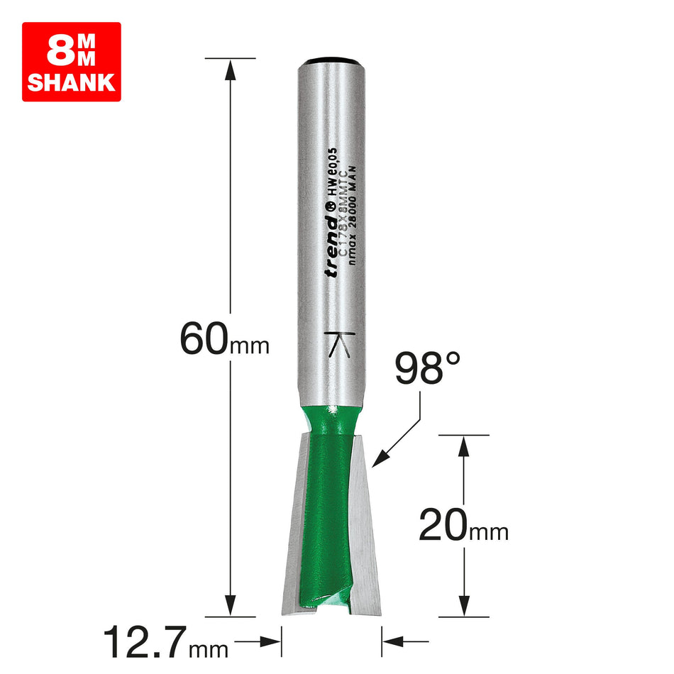 Trend Tools C178X8MMTC Dovetail 12.7Mm X 98 Degrees X 20Mm Cut
