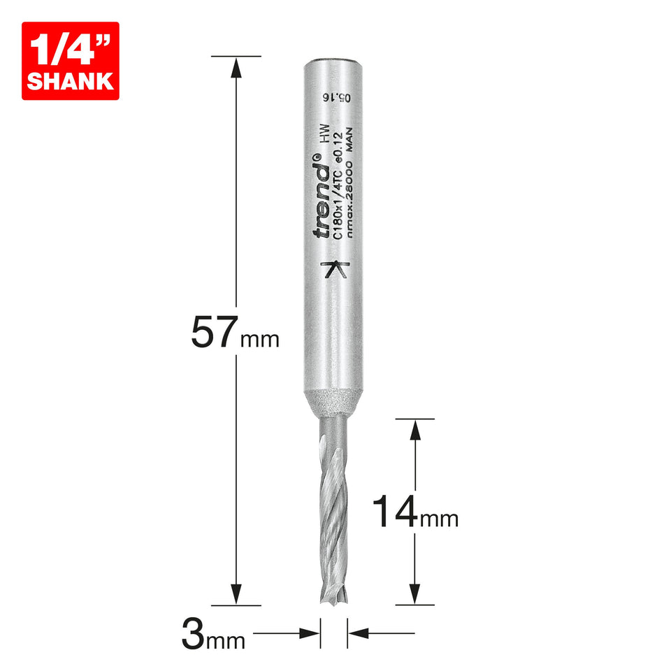 Trend Tools C180X1/4TC Dowel Drill 3Mm X 14Mm Cut