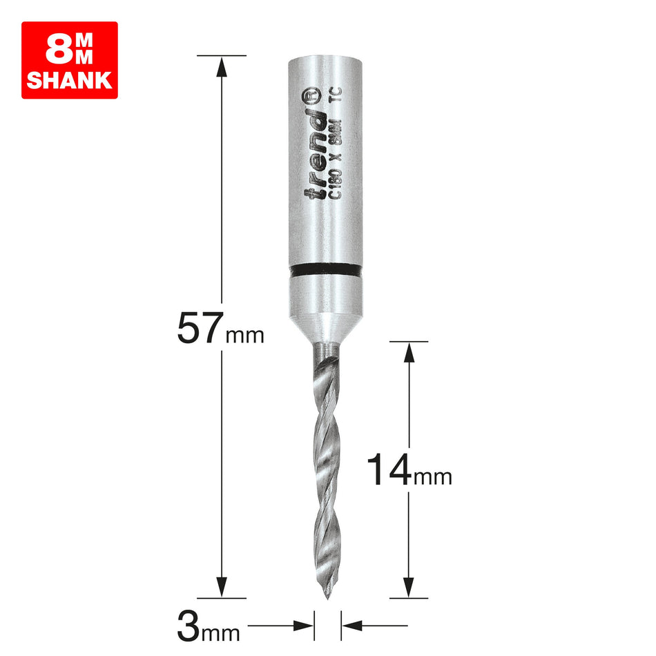 Trend Tools C180X8MMTC Dowel Drill 3Mm X 14Mm Cut