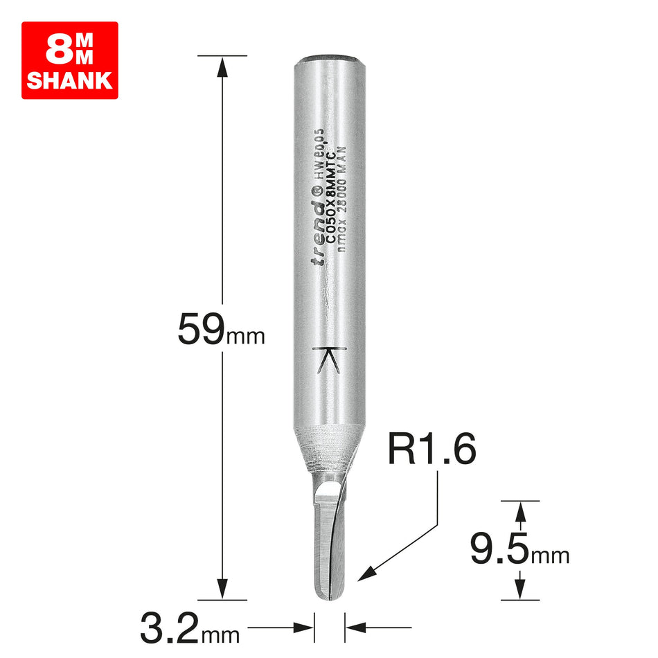 Trend Tools C050X8MMTC Radius 1.6Mm Radius X 3.2Mm Diameter