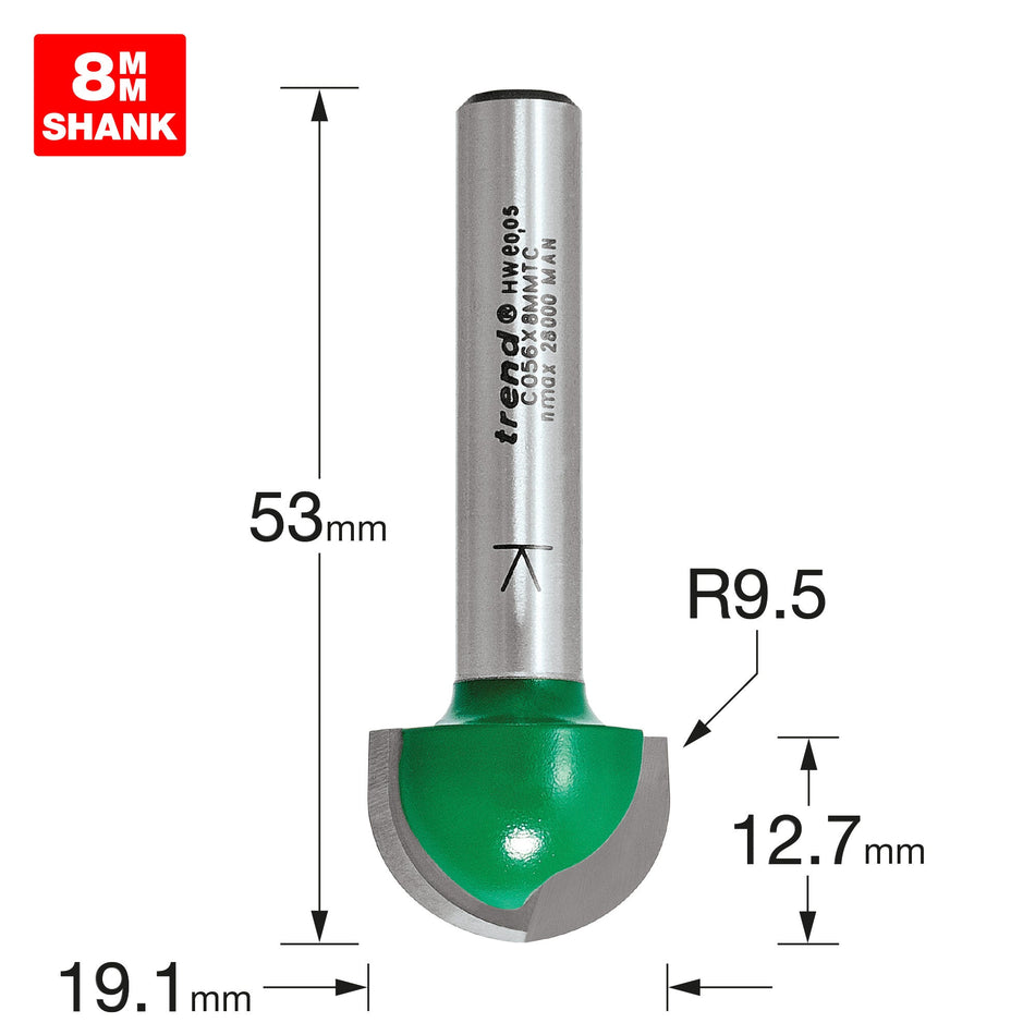 Trend Tools C056X8MMTC Radius 9.5Mm Radius X 19.1Mm Diameter