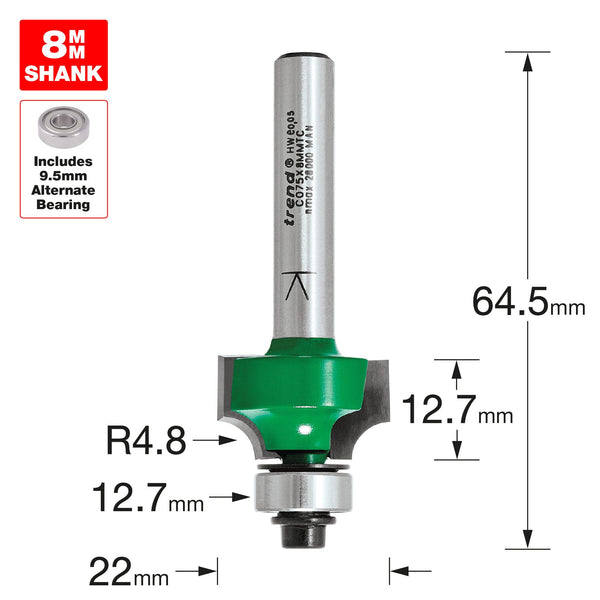 Trend Tools C075X8MMTC Rounding Over 4.8Mm Radius X 12.7Mm Cut