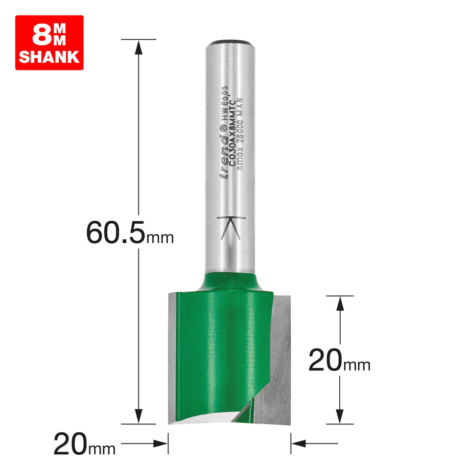 Trend Tools C030AX8MMTC Two Flute Cutter 20.0Mm Diameter