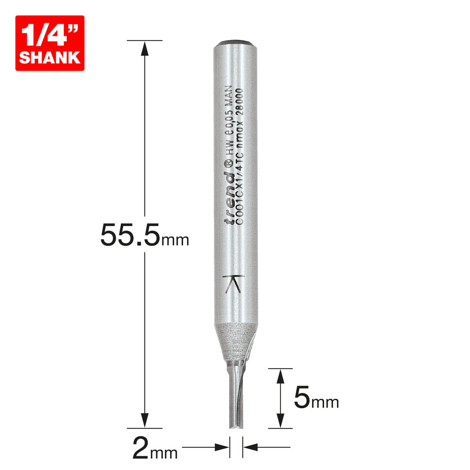 Trend Tools C001CX1/4TC Two Flute Cutter 2Mm Diameter
