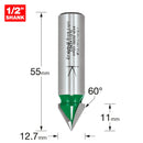 Trend Tools C043X1/2TC Chamfer V Groove Cutter Angle=60 Degrees