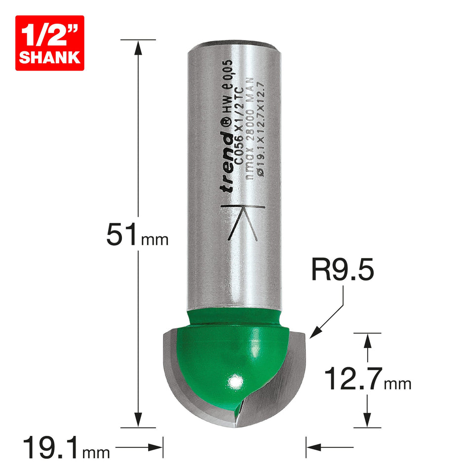 Trend Tools C056X1/2TC Radius 9.5Mm Radius X 19.1Mm Diameter