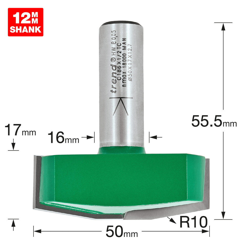 Trend Tools C186X1/2TC Bevel Panel Raiser 10 Degrees 50Mm Diameter