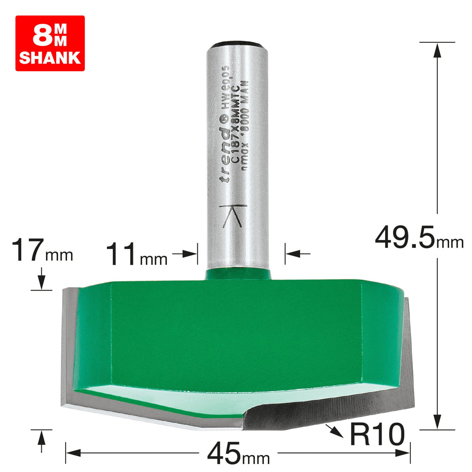 Trend Tools C187X8MMTC Bevel Panel Raiser 10 Degrees 41Mm Diameter