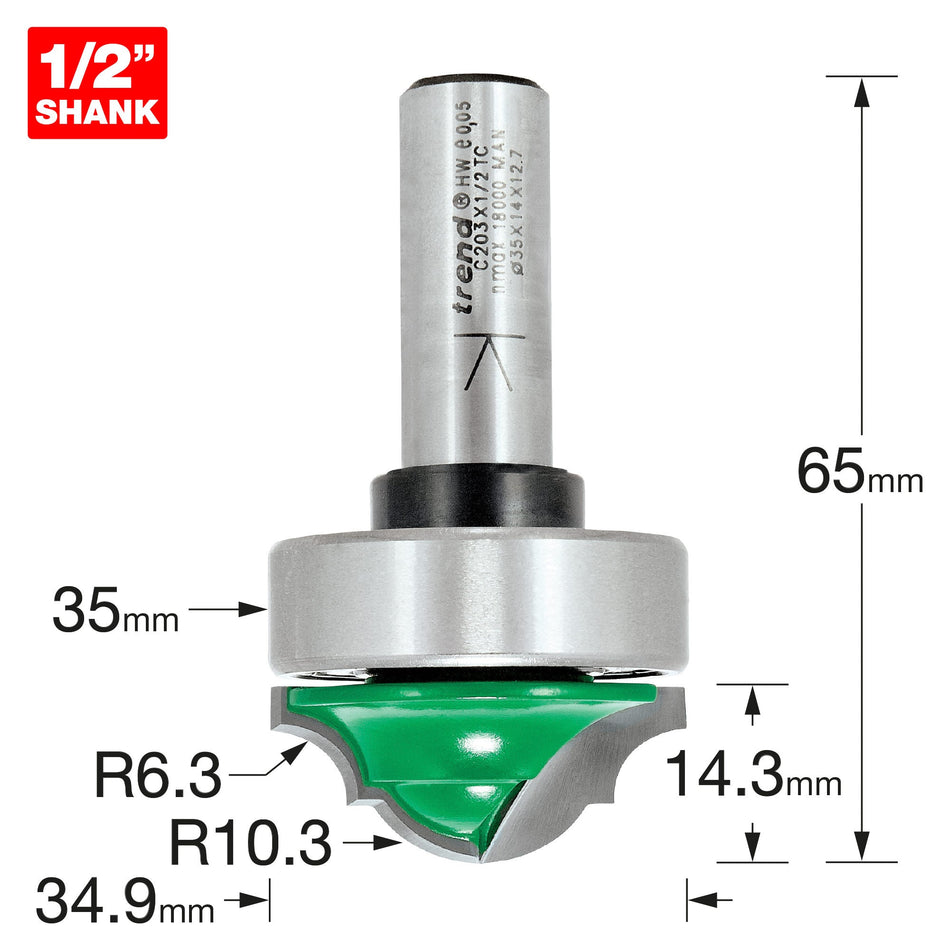 Trend Tools C203X1/2TC Bearing Guided Classic Panel 6.3Mm Radius