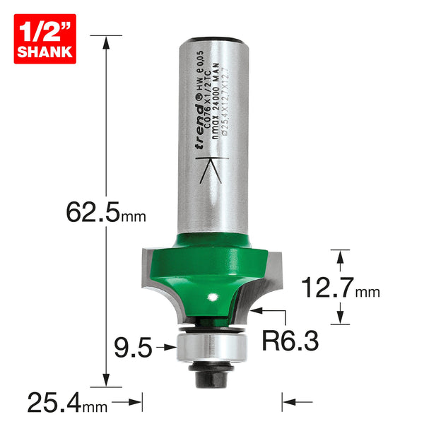 Trend Tools C076X1/2TC Rounding Over 6.3Mm Radius X 12.7Mm Cut