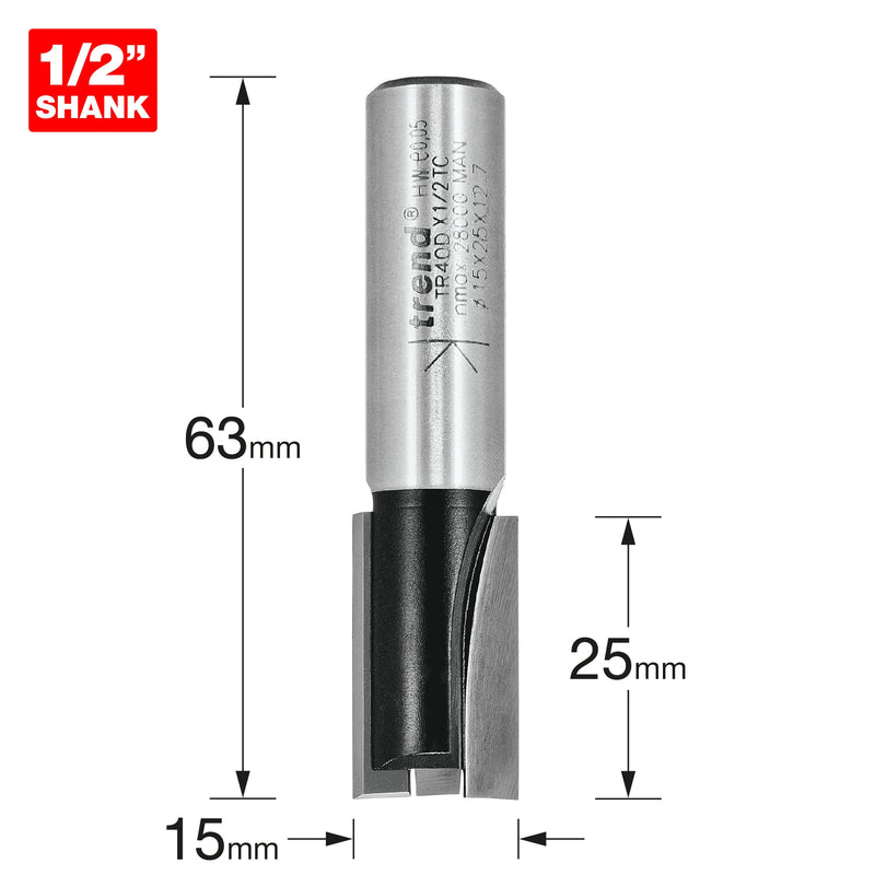 Trend Tools TR40DX1/2TC Two Flute Cutter 15Mm Diameter