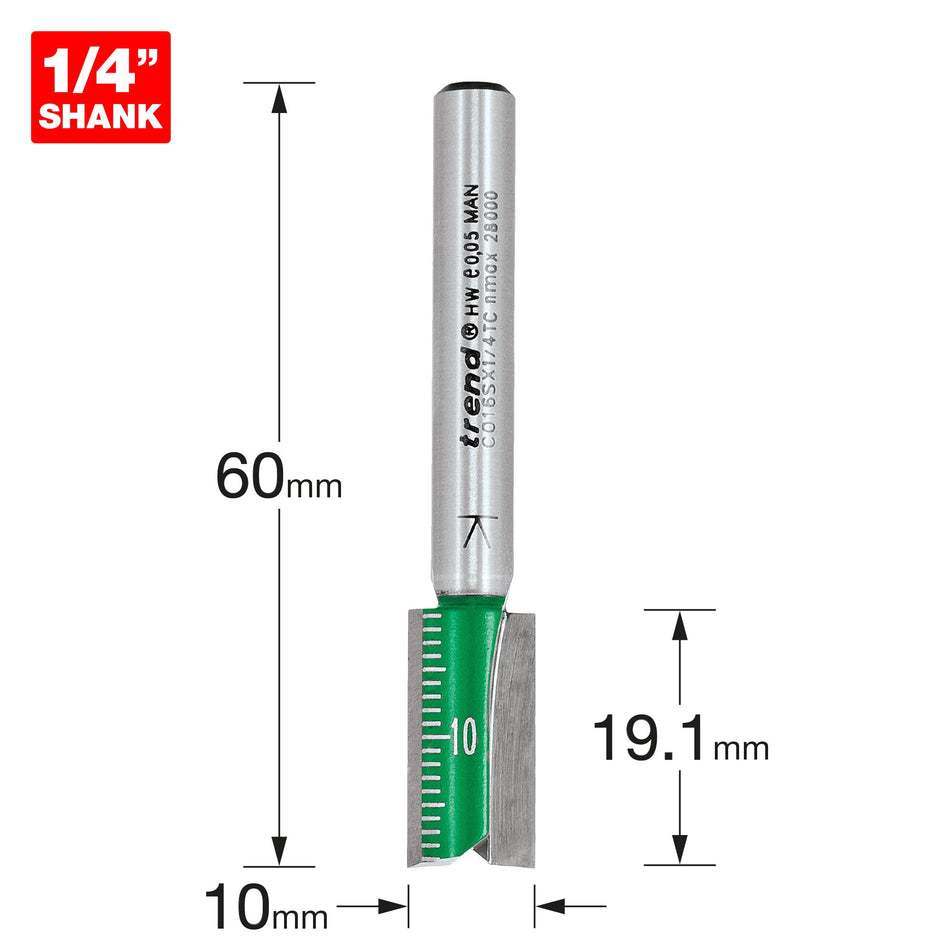 Trend Tools C016SX1/4TC Two Flute 10Mm Diameter X 19Mm Cut Scale