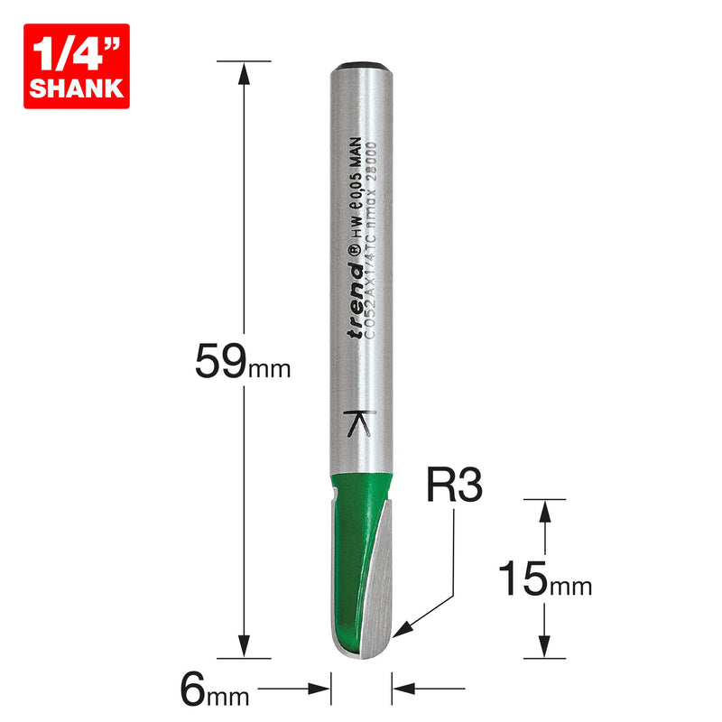 Trend Tools C052AX1/4TC Radius 3Mm Radius X 6Mm Diameter