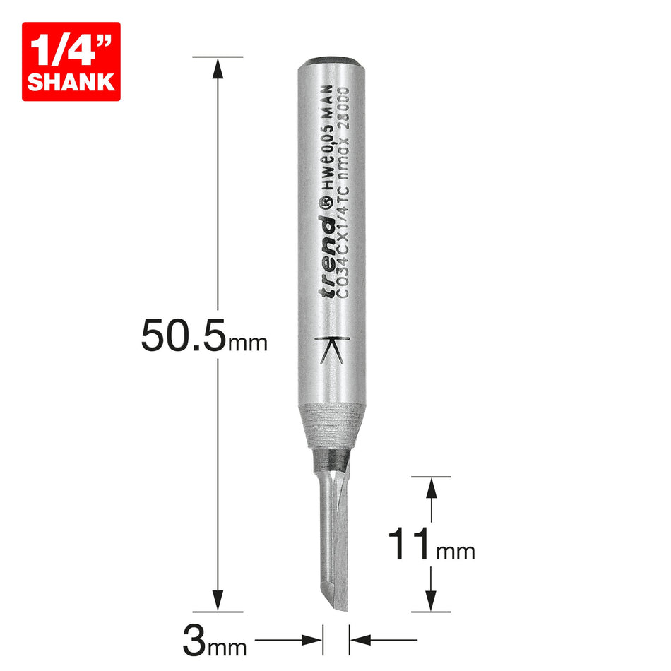 Trend Tools C034CX1/4TC One Flute 3Mm Diameter X 11Mm Cut
