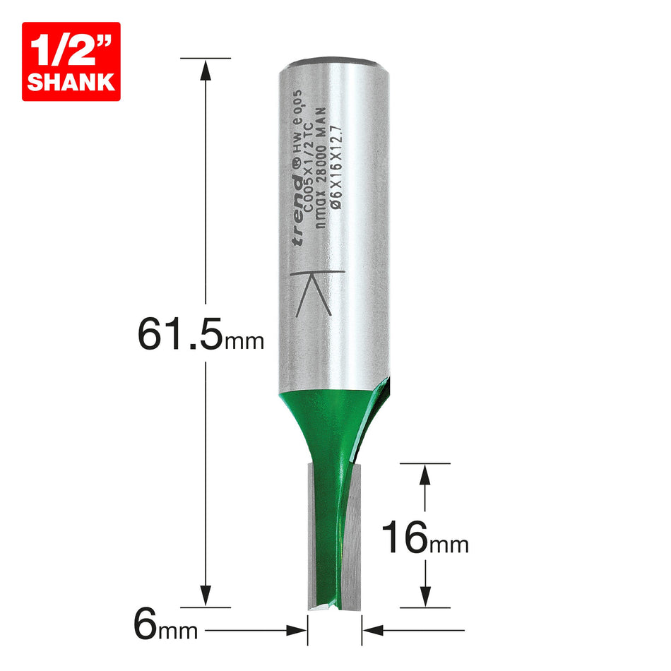 Trend Tools C005X1/2TC Two Flute Cutter 6Mm Diameter