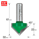 Trend Tools C045AX1/2TC Chamfer V Groove Cutter Angle=45 Degrees