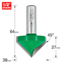 Trend Tools C045BX1/2TC Chamfer V Groove Cutter Angle=45 Degrees