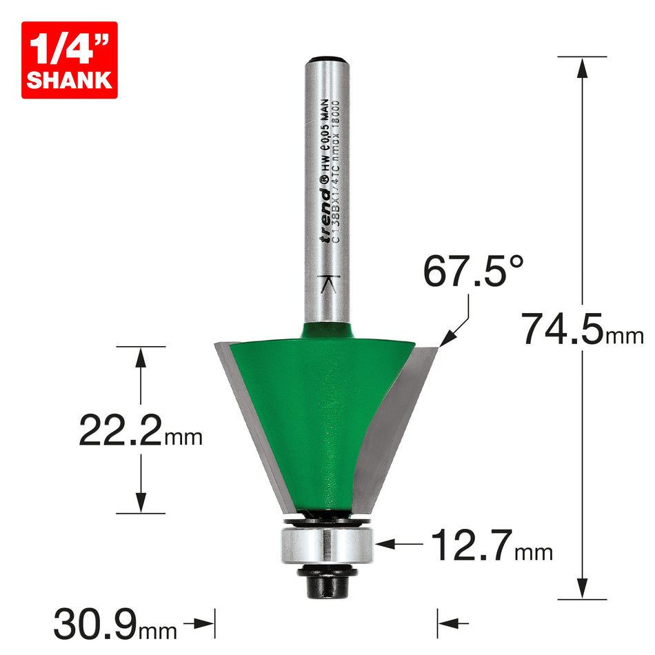 Trend Tools C138BX1/4TC Self Guided Chamfer 67.5 Degrees X 22.2Mm Cut