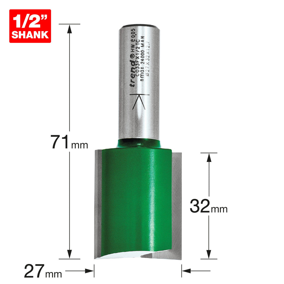 Trend Tools C033FX1/2TC Two Flute Cutter 27Mm Diameter