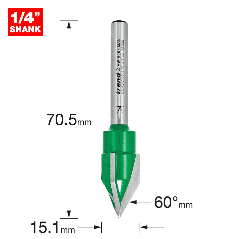 Trend Tools C043CX1/4TC Triple Flute Engraver Angle =60 Degrees
