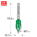 Trend Tools C043CX1/4TC Triple Flute Engraver Angle =60 Degrees