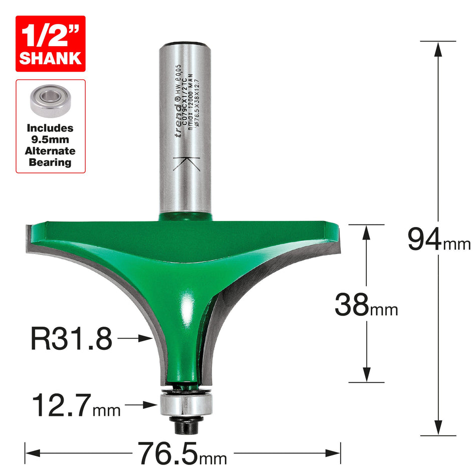 Trend Tools C079CX1/2TC Bearing Guided Round Over Ovolo 31.8Mm Radius