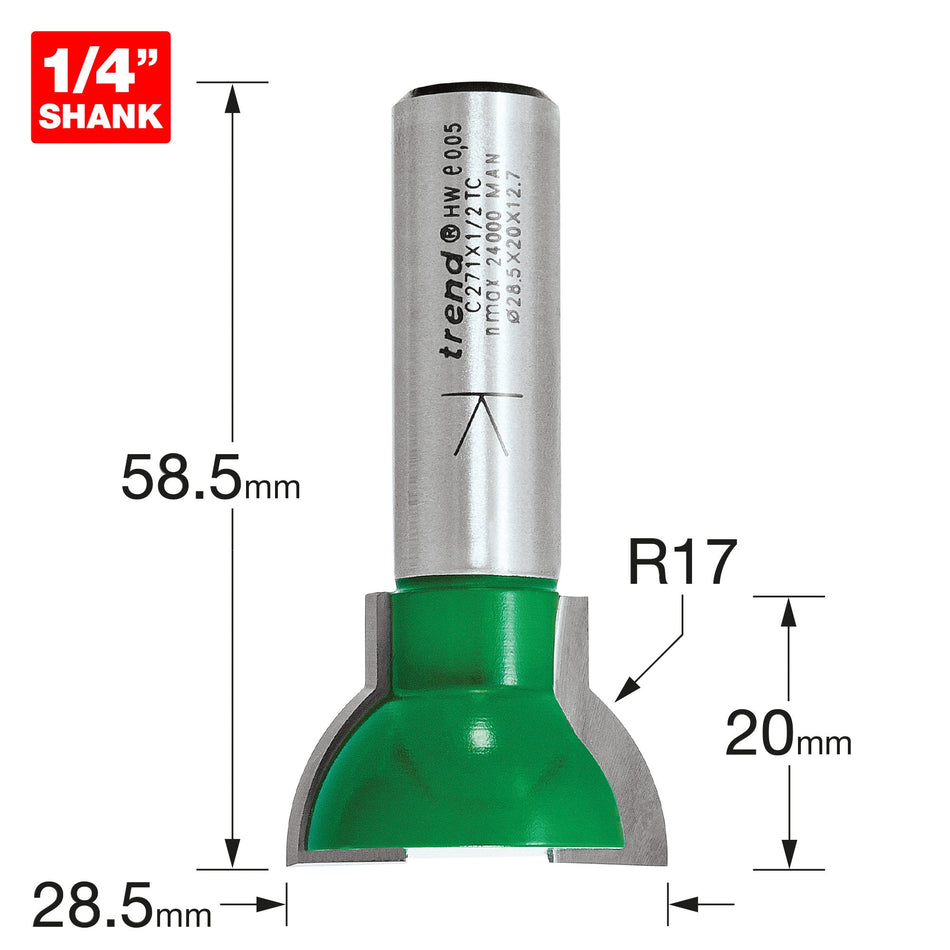 Trend Tools C271X1/2TC Sash Bar Ovolo Joint Cutter 17Mm Radius
