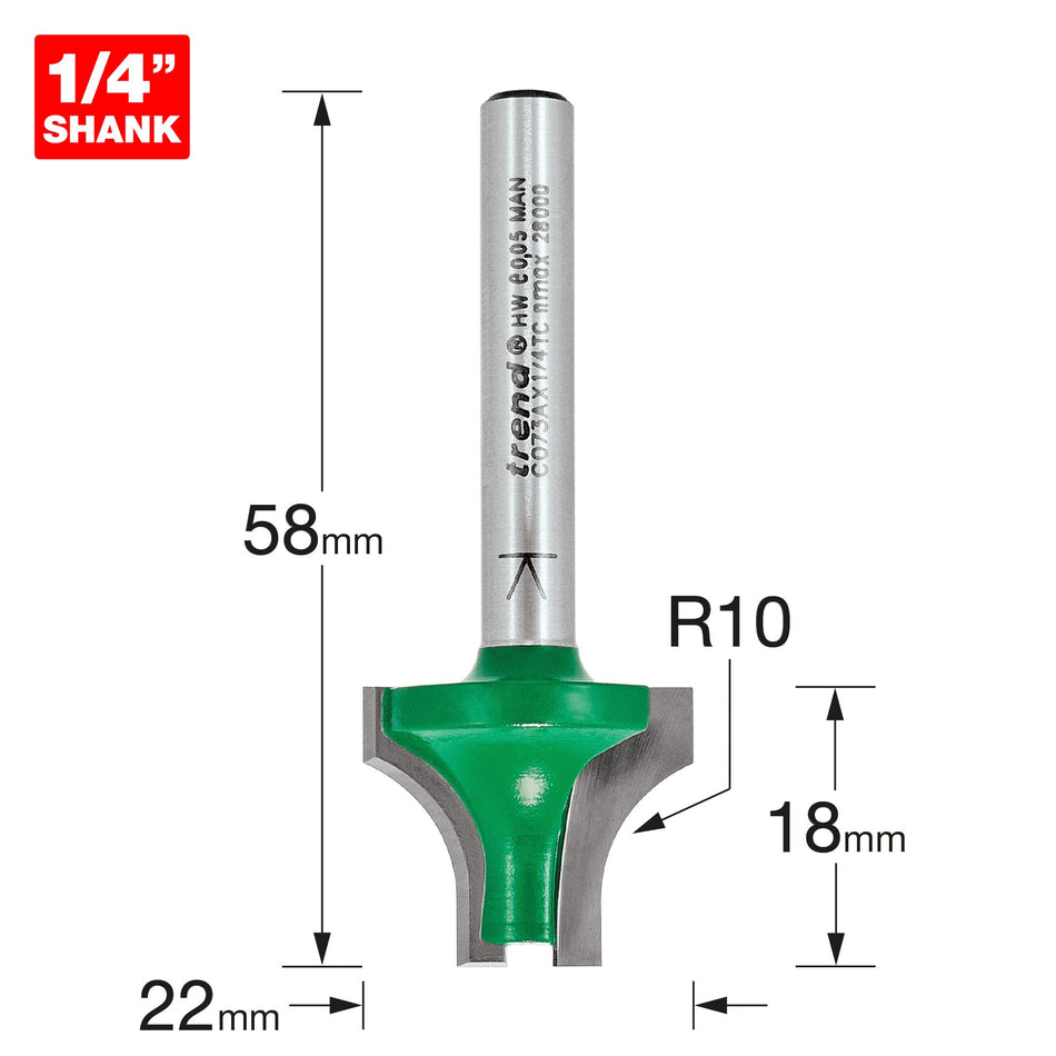 Trend Tools C073AX1/4TC Sash Bar Ovolo Joint Cutter 10Mm Radius