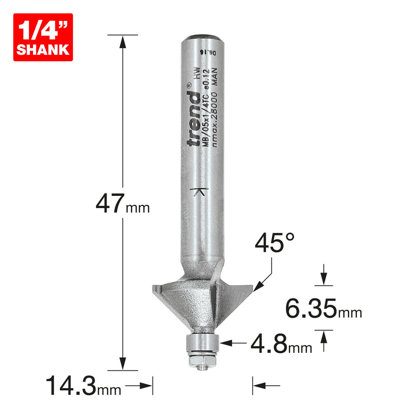 Trend Tools MB/05X1/4TC Mini Guided Chamfer 45 Degree X 14.3Mm Diameter