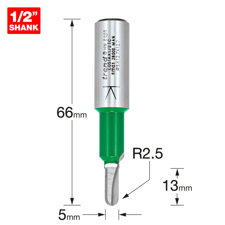 Trend Tools C051AX1/2TC Radius 2.5Mm Radius X 5Mm Diameter