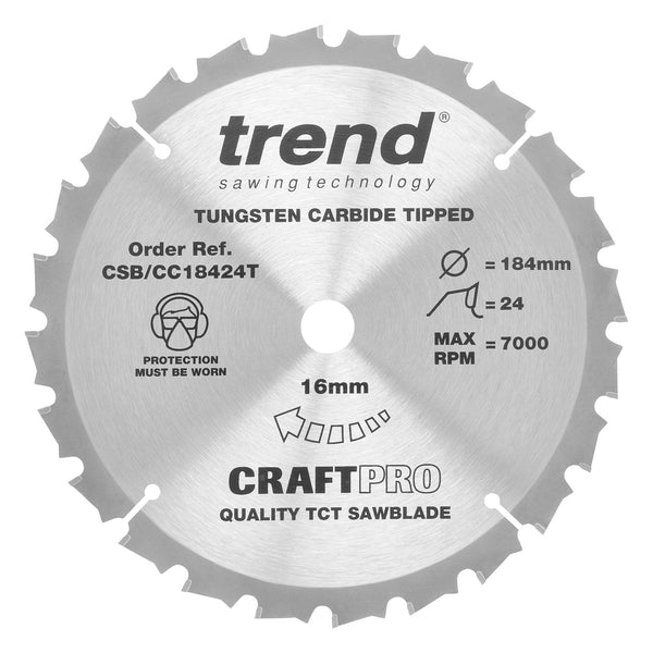 Trend Tools CSB/CC18424T Trend Wood Cordless Mitre Saw Blade 184Mm X 16Mm X 24T