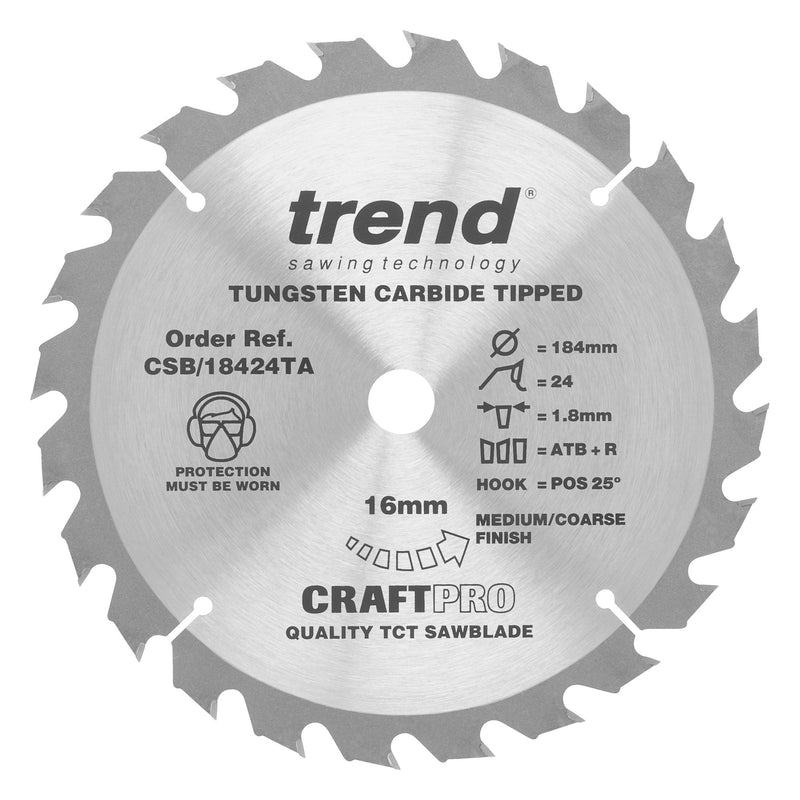 Trend Tools CSB/18424TA Trend Wood Cordless Circular Saw Blade 184Mm X 16Mm X 24T