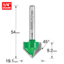 Trend Tools C044AX1/4TC Chamfer V Groove Cutter Angle=45 Degrees