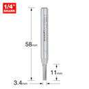 Trend Tools C001FX1/4TC Trend Craftpro 1/4In Shank Two Flute Straight Router Cutter Bit 3.4Mm Dia X 11Mm Cut Depth