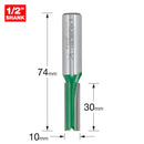 Trend Tools C016DX1/2TC Trend Craftpro 1/2In Shank Two Flute Straight Router Cutter Bit 10Mm Dia X 30Mm Cut Depth