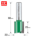 Trend Tools C031CX1/2TC Trend Craftpro 1/2In Shank Two Flute Straight Router Cutter Bit 22Mm Dia X 25Mm Cut Depth