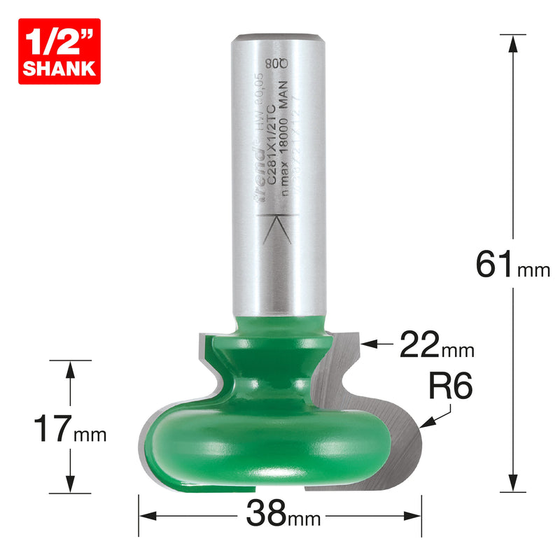 Trend Tools C281X1/2TC Trend Craftpro 1/2In Drawer Pull 6.3Mm Rad X 38Mm Dia