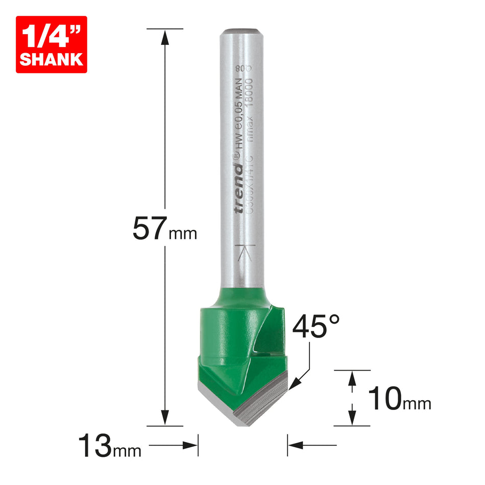 Trend Tools C300X1/4TC Rend Craftpro 1/4 Alucobond 45 Degrees V Groove 13Mm Dia X 10Mm Cut Depth