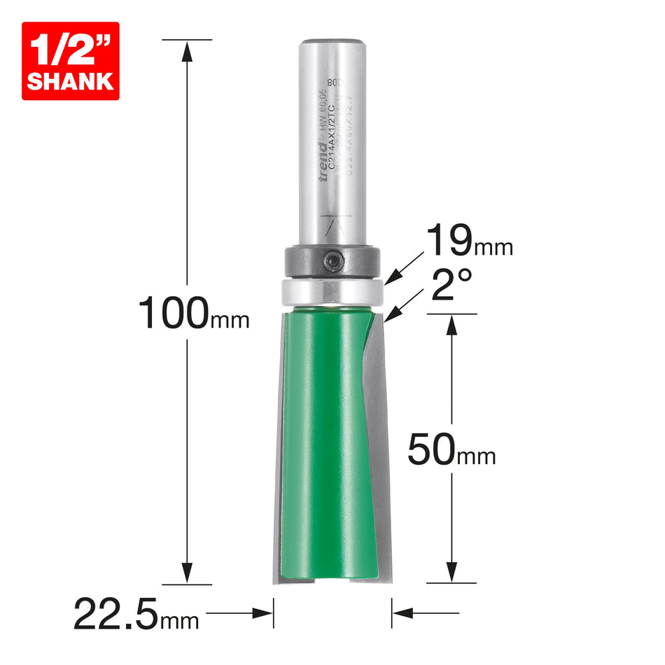 Trend Tools C214AX1/2TC Trend Craftpro 1/2In  Bearing Guided 2 Degree Undercut 22.5Mm Dia X 50Mm Cut Depth