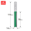 Trend Tools C023DX1/2TC Trend Craftpro 1/2In Shank Two Flute Straight Router Cutter Bit 14Mm Dia X 70Mm Cut Depth