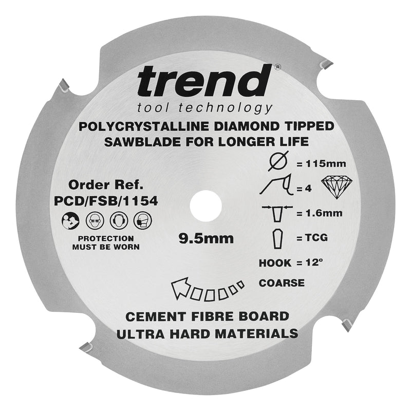 Trend Tools PCD/FSB/1154 Trend Pcd Fibre Cement Circular Saw Blade 115Mm X 9.5Mm X 4T