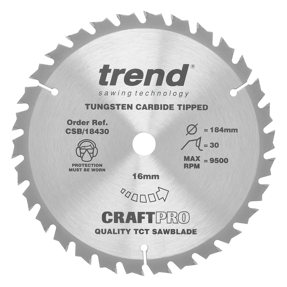 Trend Tools CSB/18430 Trend Wood Circular Saw Blade 184Mm X 16Mm X 30T