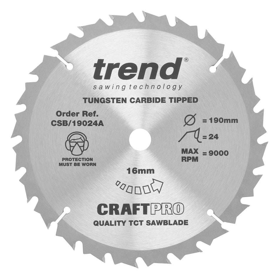 Trend Tools CSB/19024A Trend Wood Circular Saw Blade 190Mm X 16Mm X 24T