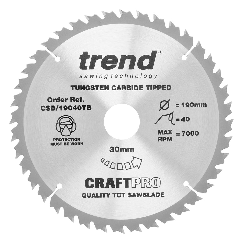 Trend Tools CSB/19040TB Trend Wood Cordless Circular Saw Blade 190Mm X 30Mm X 40T