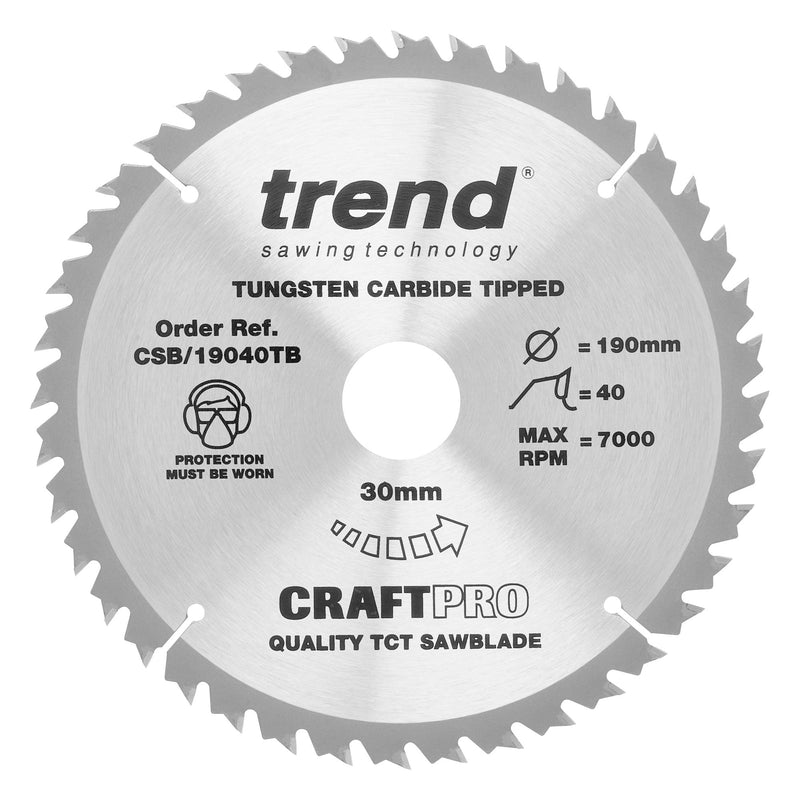 Trend Tools CSB/19040TB Trend Wood Cordless Circular Saw Blade 190Mm X 30Mm X 40T
